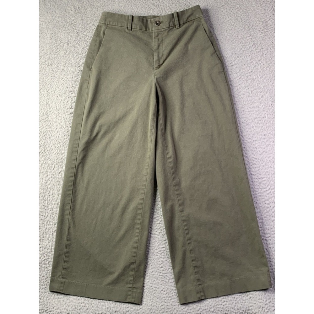 Uniqlo Pants Womens Size 26 Waist Olive Green Wide Leg Cropped Mid Rise Pants